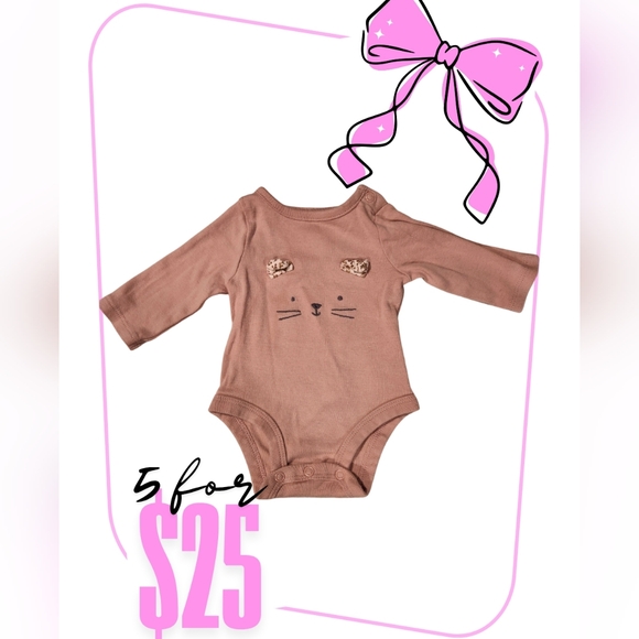 Adorable Mauve Cat Face Long Sleeve Onesie - Picture 1 of 3